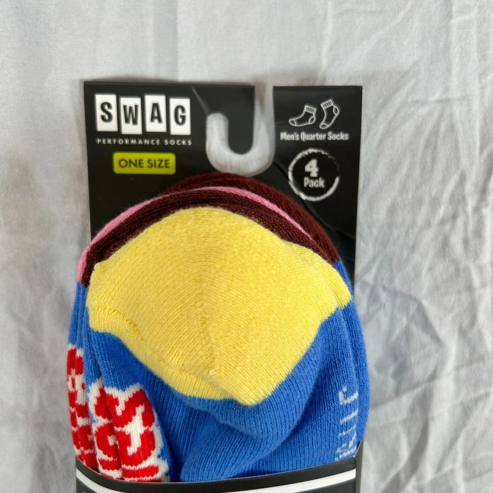 Swag Hostess Mens Quarter Socks 4 Pack Twinkies Ding Dongs Cupcakes Sno Balls